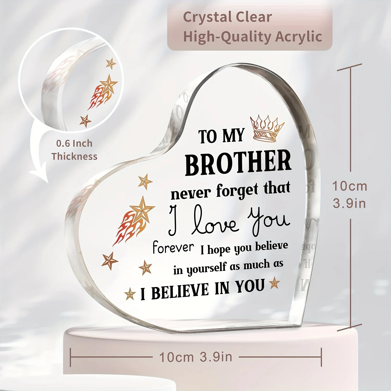 1pc,Gifts for Brothers,  Encouragement Acrylic Keepsake 3.9 x 3.9 inches, Father's Day Birthday Gifts for Brothers Boys Sons