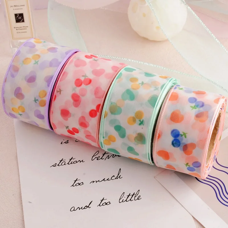 

Cherry Blossom Heart Print Craft Ribbon 4cm Wide 20m Roll - DIY Gift Packaging, Kids Hair Accessories Supplies