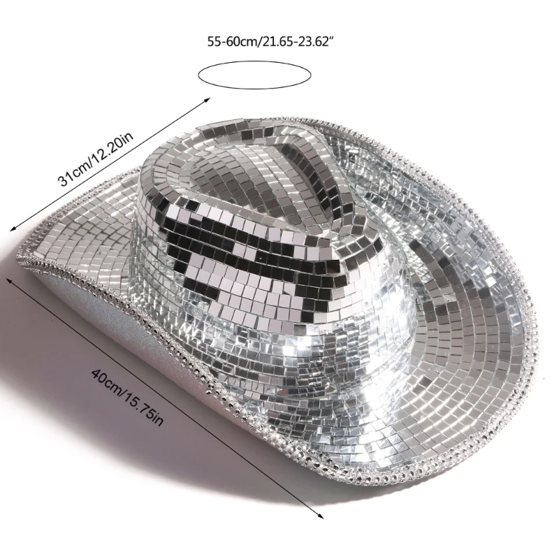 Reflective Cowboy Hat Mirrored Glitter  Ball Shining for Bachelorette Party