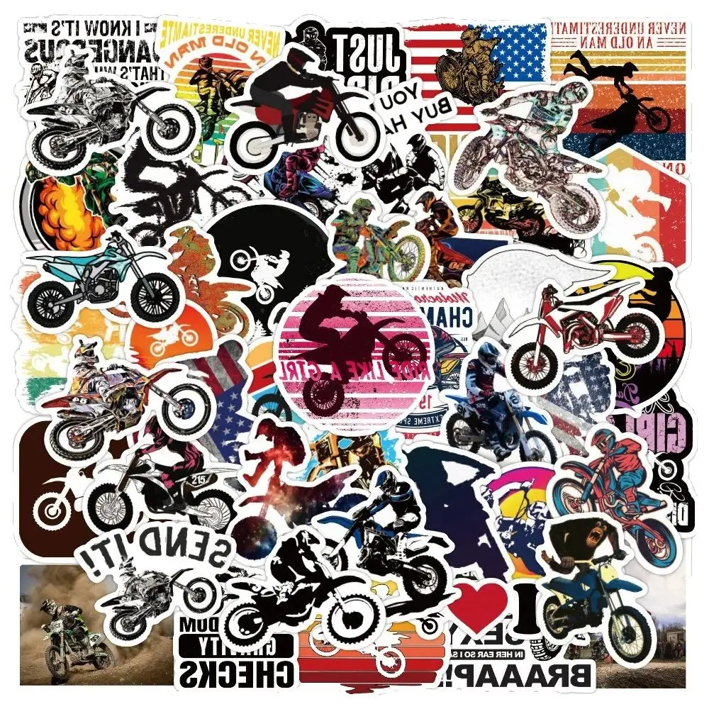 สติกเกอร์ลายการ์ตูนมอเตอร์ครอสแบบวาดๆ สร้างสรรค์ 50 ชิ้น สำหรับติดจักรยาน สกู๊ตเตอร์ แล็ปท็อป คอมพิวเตอร์
