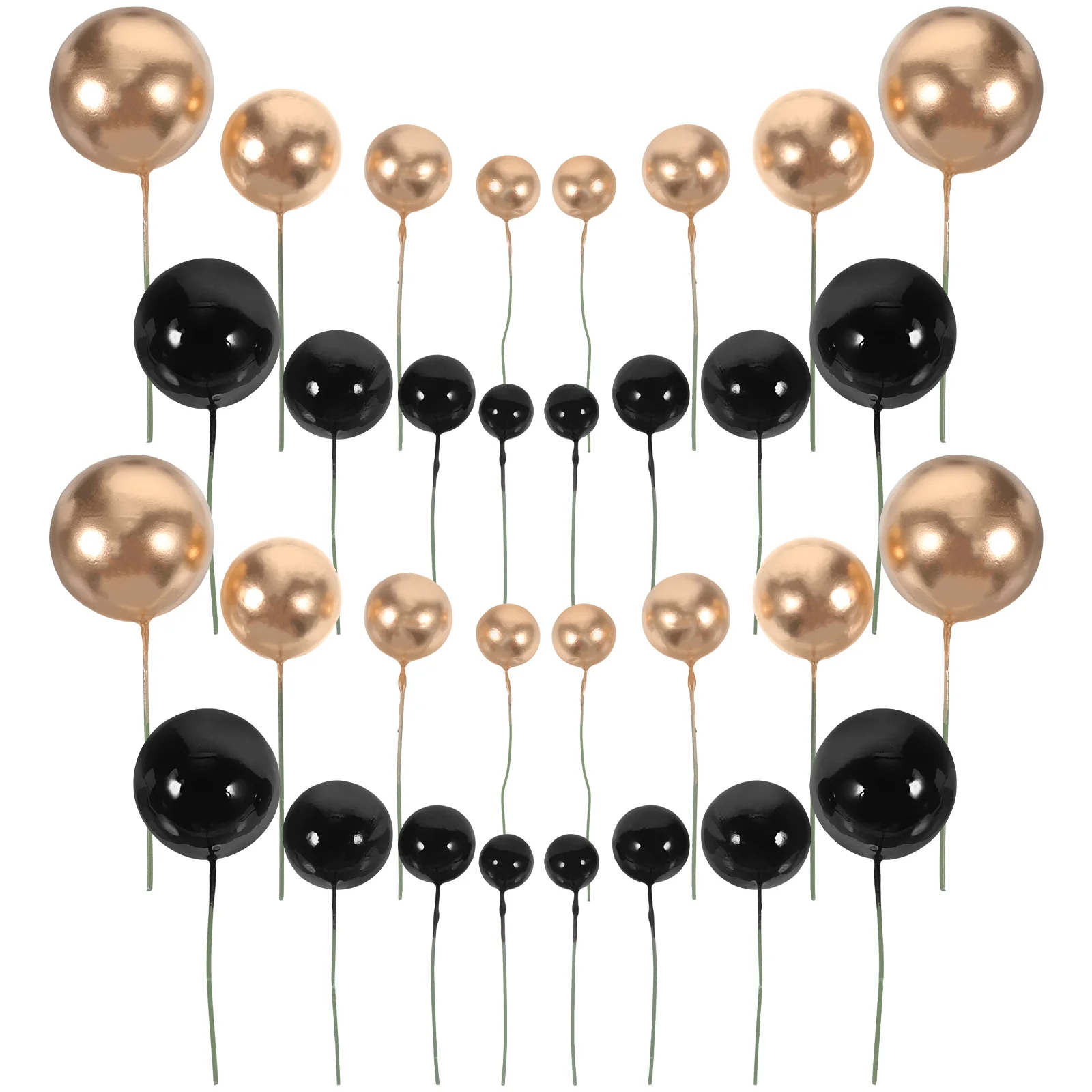 

66pcs Cake Decoration Balls Black Gold Cupcake Toppers Round Picks Baking Accessories Birthday Party Wedding Anniversary Baby