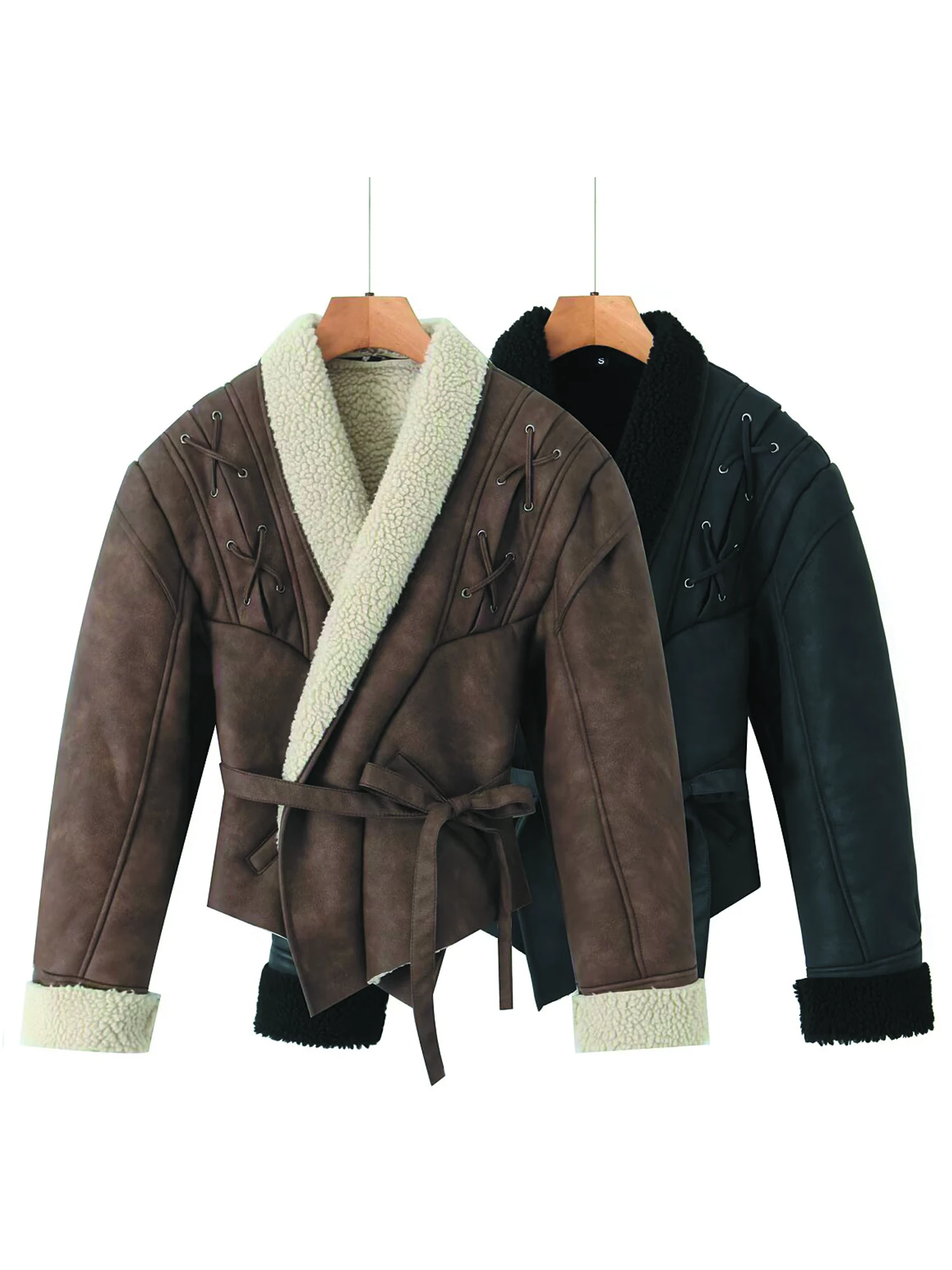 

Кожаные куртки женские с поясом, меховое пальто, уличная модная однотонная верхняя одежда, женские элегантные куртки Chaqueta De Cuero Para Mujer