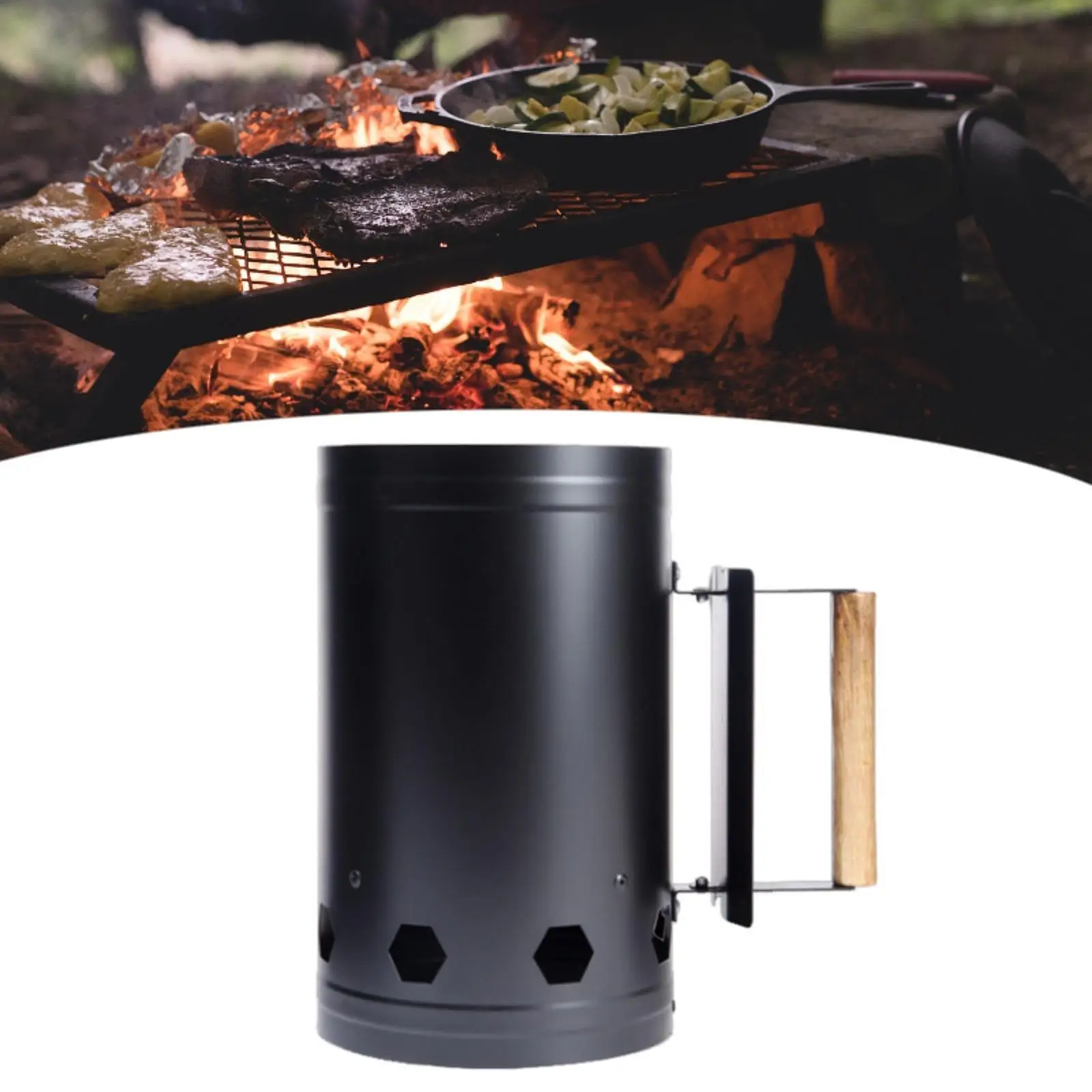 Barbecue Chimney Starter Wood Handle Charcoal Can for Kitchen BBQ Garden