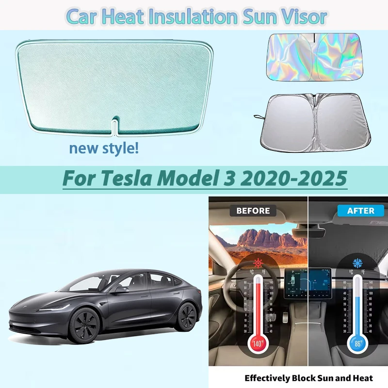 Sun Visor Heat Insulation For Tesla Model 3 2020-2025 Front Windshield Sunshade