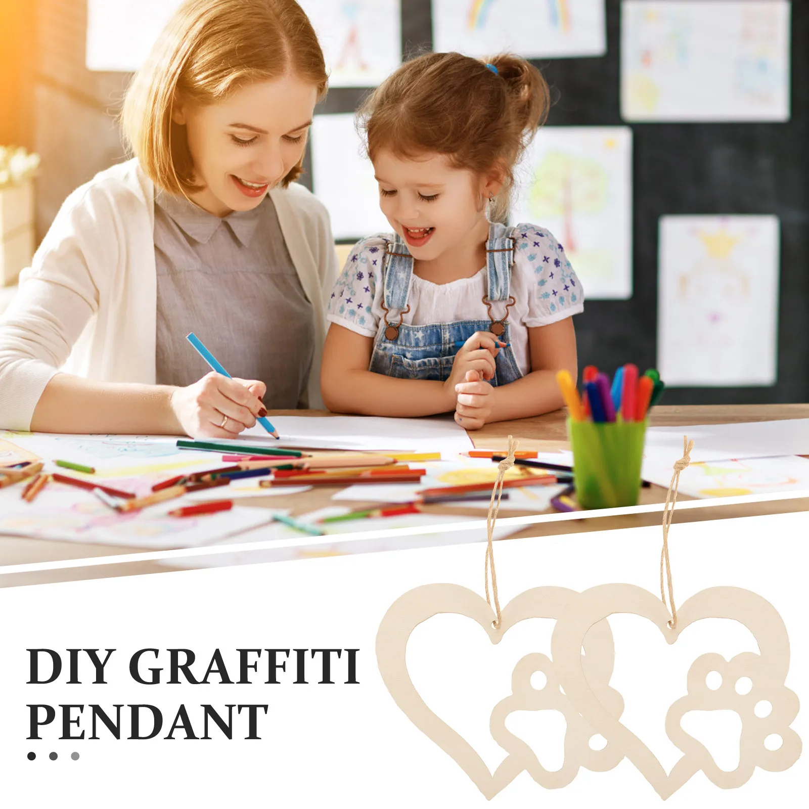 

30pcs Dog Paw Hanging Ornament Unfinished Wooden Heart Slices For Diy Crafts Material Valentine'S Day Decor Home Office Bedroom