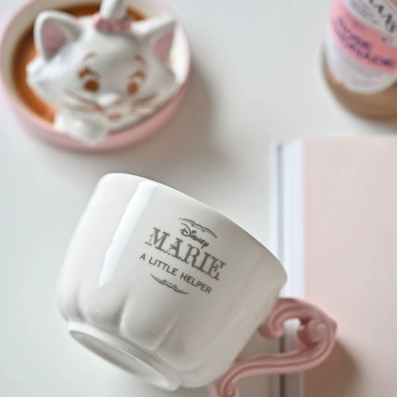 300Ml Anime Mary Cat Porcelain Cup Cute Children's Portable Breakfast Milk Cup with Lid Cartoon Coffee Cups Kawaii Gift