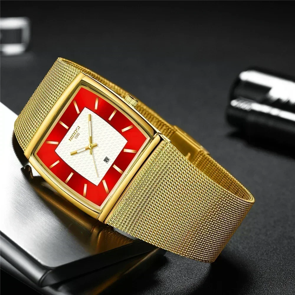 Fashion NIBOSI Watches Men Top Band Luxury Quartz Square Watch Ultra Auto Date orologio Casual impermeabile per uomo Relogio Masculino