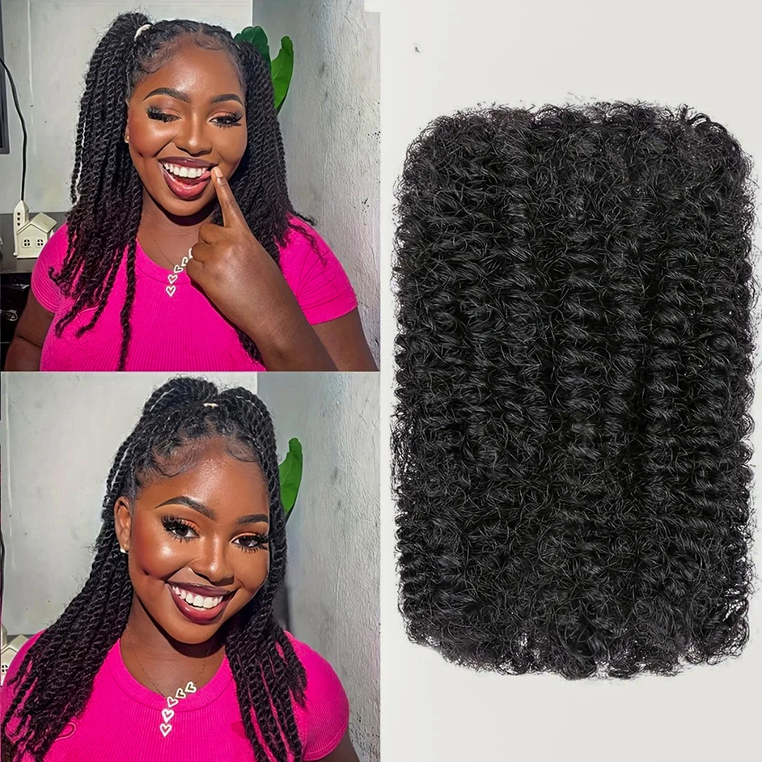 Brazilian Human Hair Afro Kinky Bulk for Braiding, Soft Thick Natural Looking Afro Kinky Bulk Braiding Hair Extensions