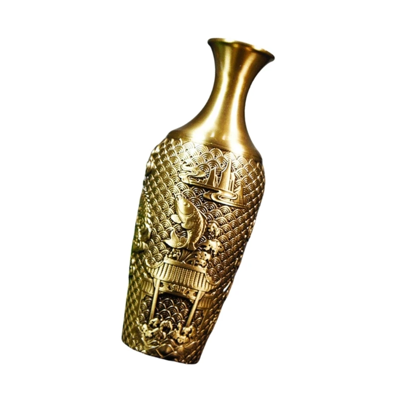 Luxurious Brass Flower Vases Traditional Chinese Dragon and Phoenixes Carvings Antique Vases for Florals Arrangements