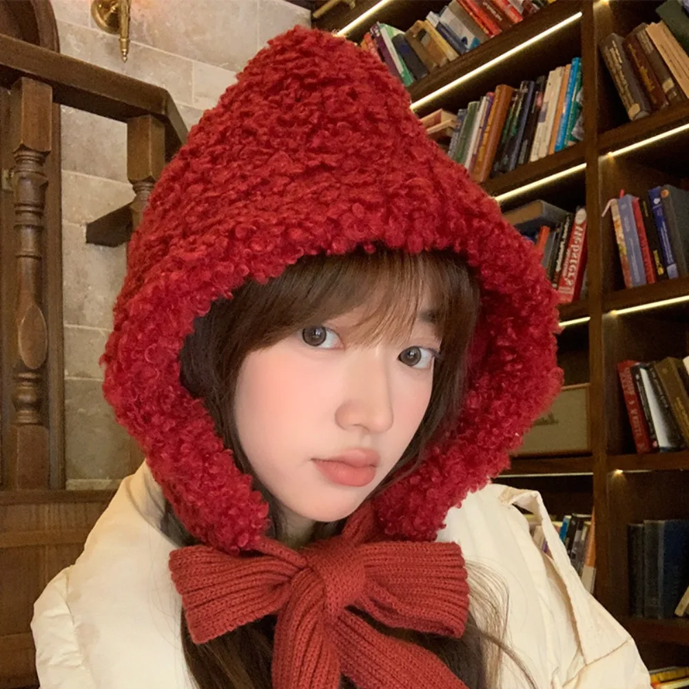 甘い厚みのある耳保護帽子バラクラバ防風ラムウールキャップ韓国スタイル無地冬ぬいぐるみビーニーサイクリング