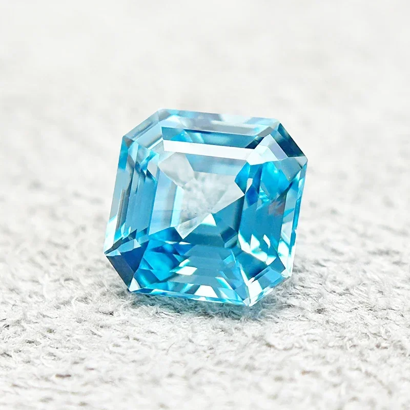

L-Lab Grown Sapphire Aquamarine Color Asscher Shape DIY Ring Necklace Earrings Main Materials Extremely Shiny Quality Certificat