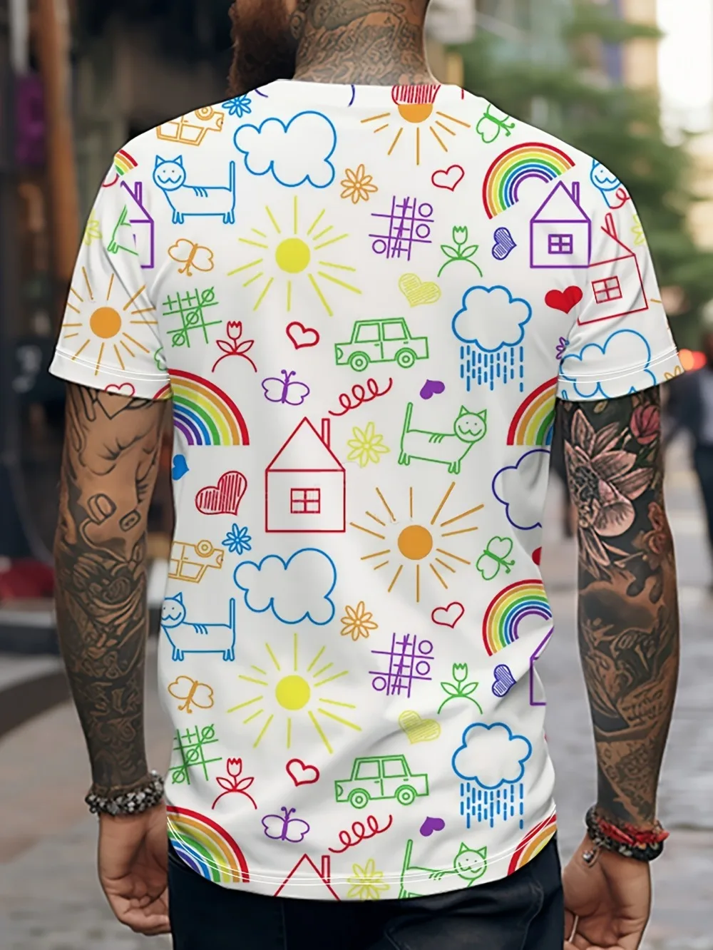 Summer Fun Hand-Drawn Graffiti 3D Print Sport Quick-dry Breatha Men T-Shirt Outdoor Street Leisure Fashion Parent-Child Clothing