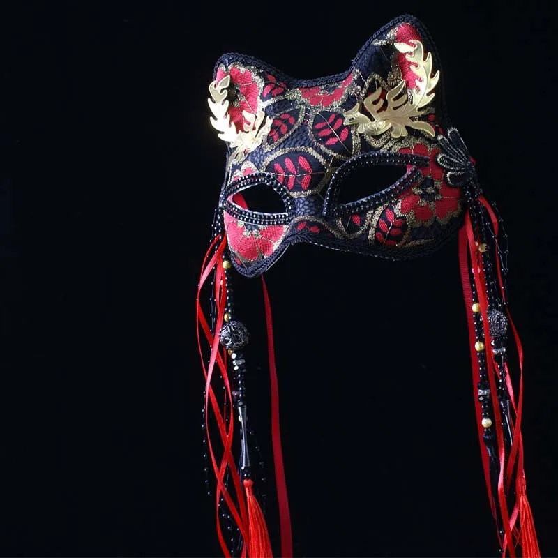 

Chinese style fox cat China-Chic half face cat female mask Halloween dance antique mask
