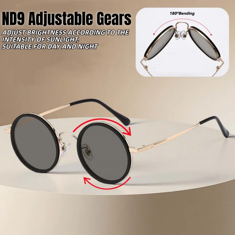 

ND9 Manual Adjustment Brightness Polarized Sunglasses Are Foldable Sturdy Durable Lightweight Metal UV Resistant Glasses