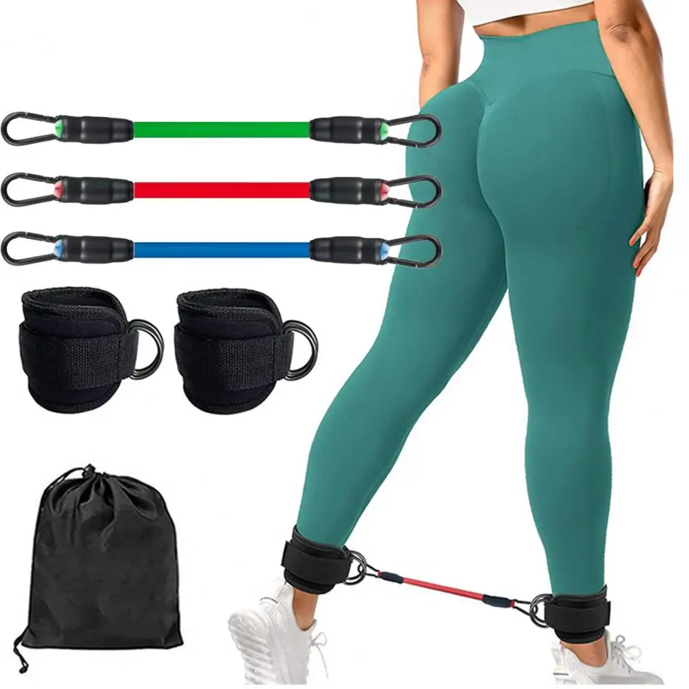 3Pcs Ankle Resistance Band Set Adjustable Fastener Tape Design Compact Strength Trainer Leg Resistance Bands With Ankle Straps