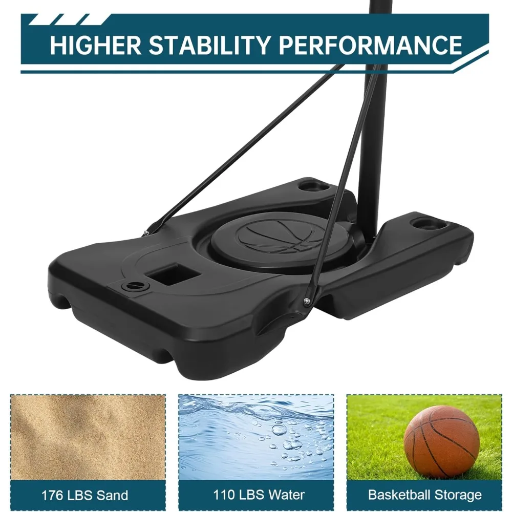 ポータブルバスケットボールフープシステム：4.43～10フィートの高さ調節可能、耐久性のあるベース、屋外用の割れないポリカーボネート製バックボード