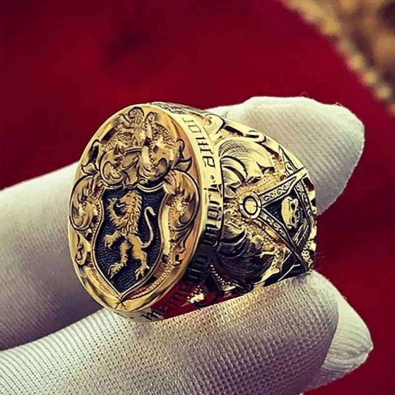 Vintage Lion Sculpture Signet Rings for Men Women Fashion Silver/Gold Color Metal Finger Ring Unisex Punk Gothic Party Jewelry