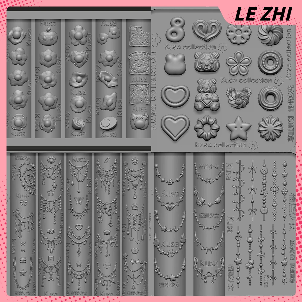 

1Pc Cartoon Rabbit Cat Bear Biscuit Fried Eggs Chain Necklace 3D Acrylic Nail Mold Flower Butterfly Bowknot Silicone Nails Mold