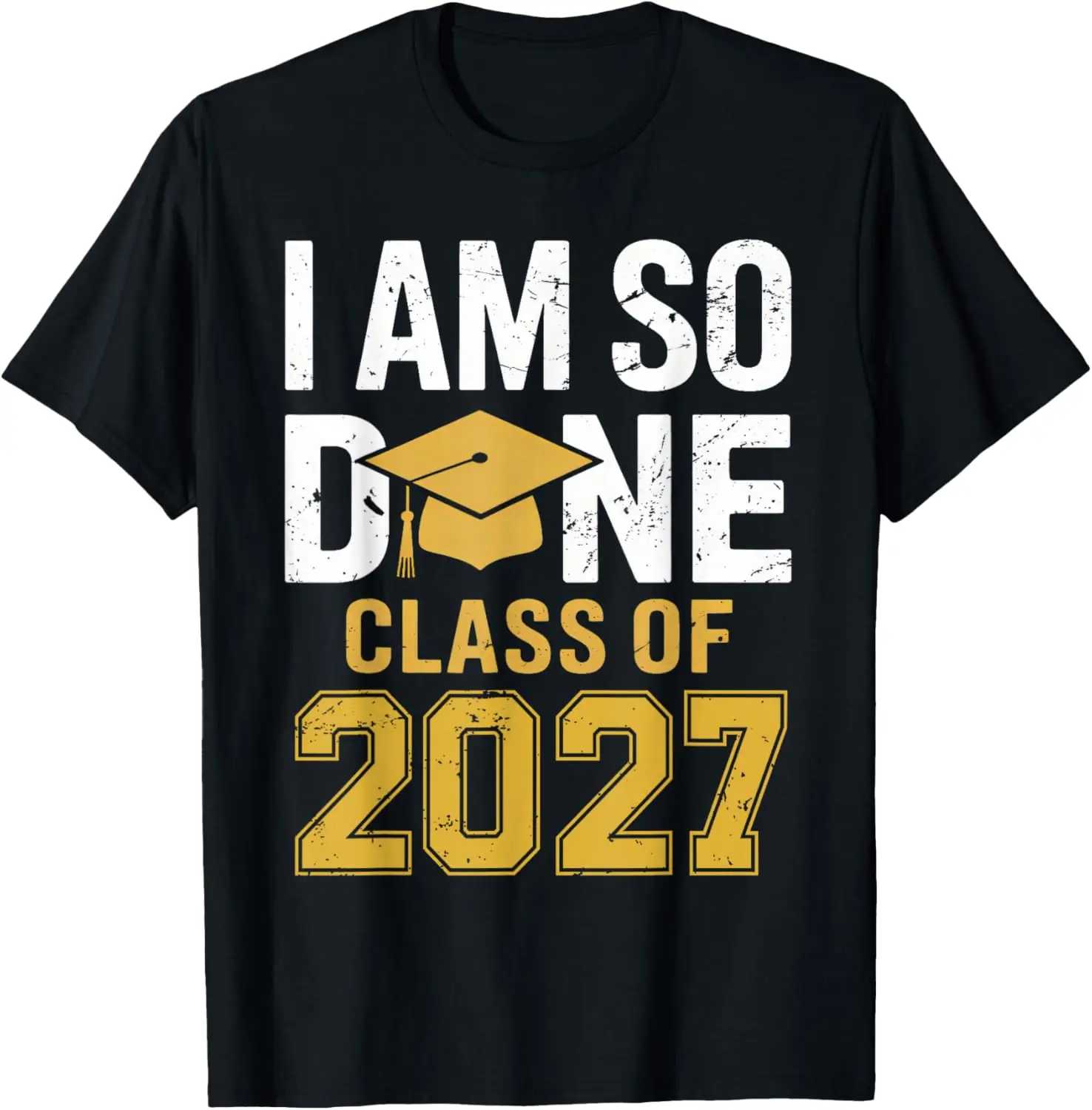 Class Of I Am So Done Graduation 2027 Retro Graduate T-Shirt Summer short-sleeved breathable sweat-wicking versatile fashion T-shirt for back-to-school season, unisex, Y2K Fashionable Cartoon Anime