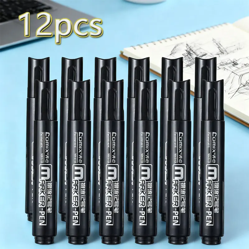 

12 шт., тонкие черные маркеры, маркеры, 2 мм, водонепроницаемые маркеры для маркировки и заметок, маркеры для краски, товары для рукоделия, инструменты