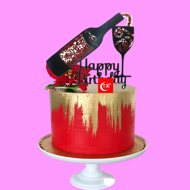 New Scroll Quicksand Happy Birthday Cake Topper Premium Acrylic Cake Toppers for Birthday Cakes Dessert Decorations Baby Shower