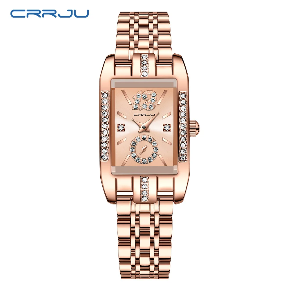 CRRJU Women Watches Fashion Rose Gold Stainless Stain Steel Ladies Watch Waterproof Quarzt Wristwatch Romatic Girlfriend Gift