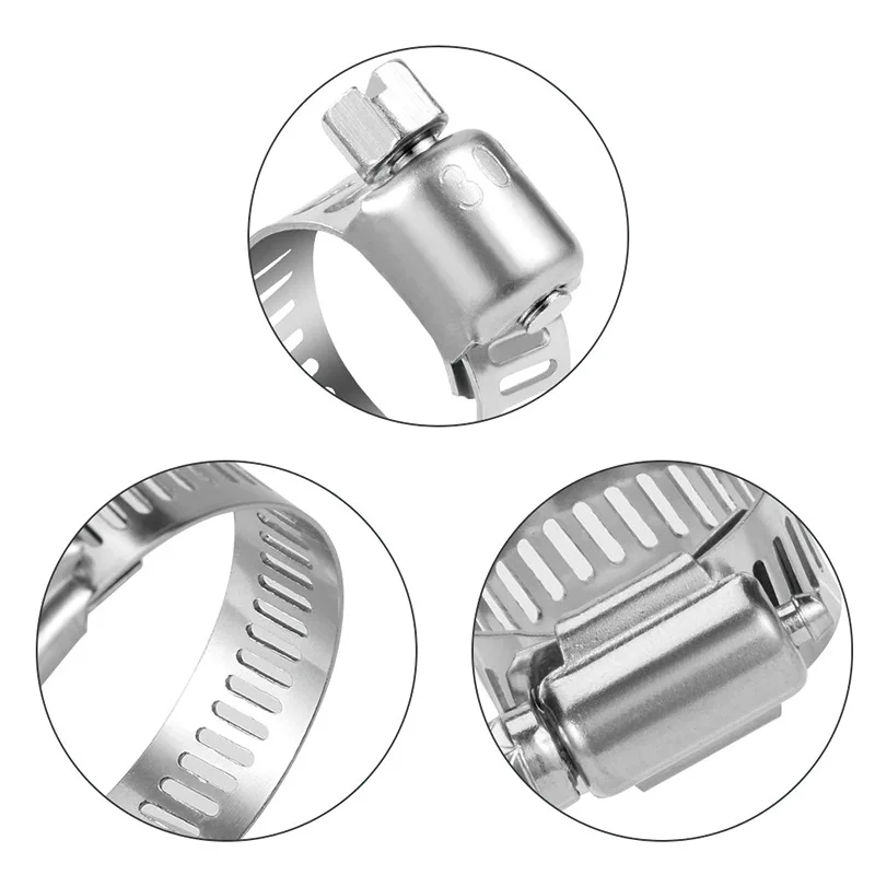 60Pcs Stainless Steel American Style Hose Clamps Assortment Kit, Pipe Clips 6mm-38mm Boxed Hose Fasteners