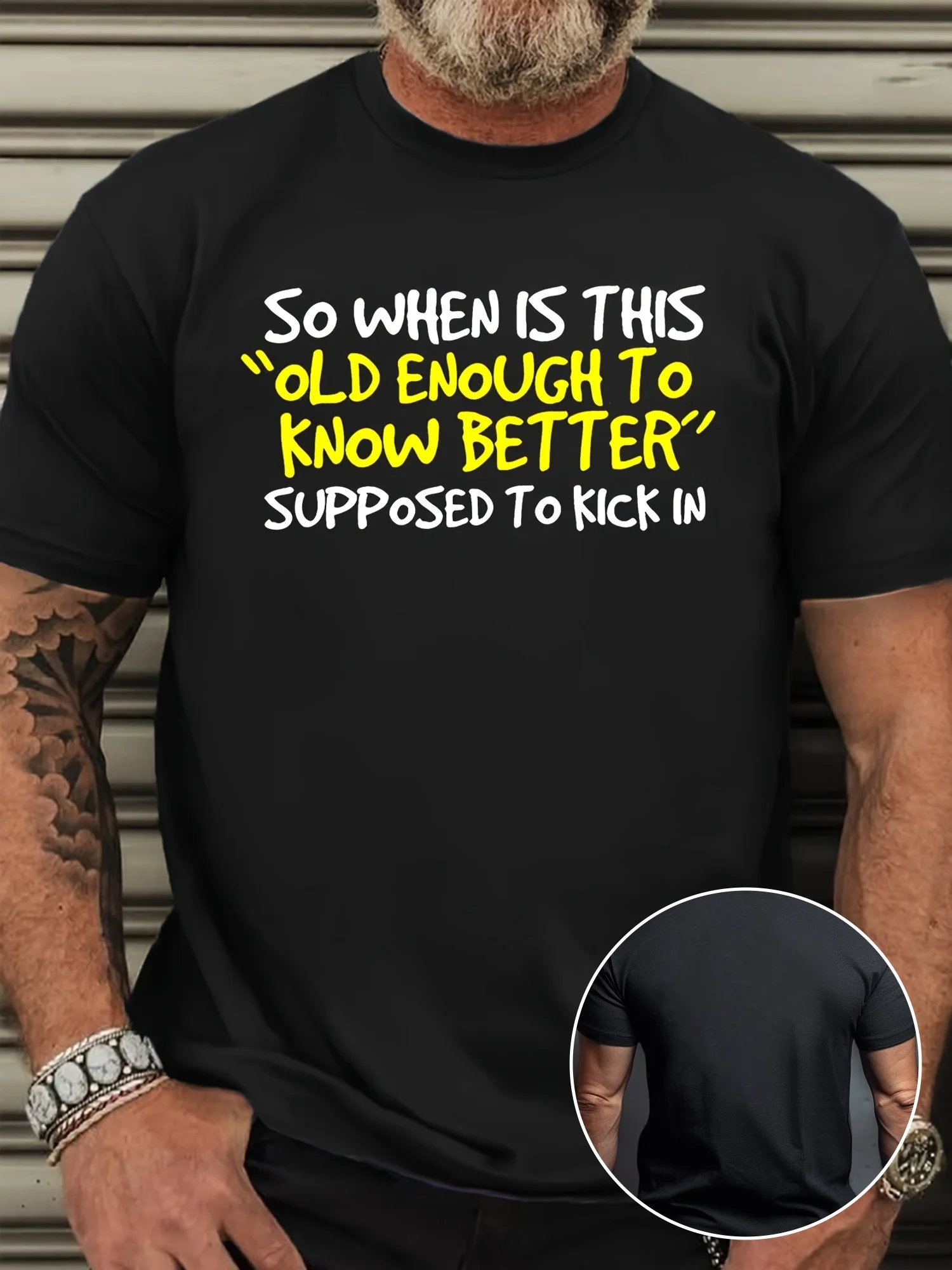 

Large-size men's funny slogan T-shirt - "When should this age group realize that it's better to do so" Men's T-shirt