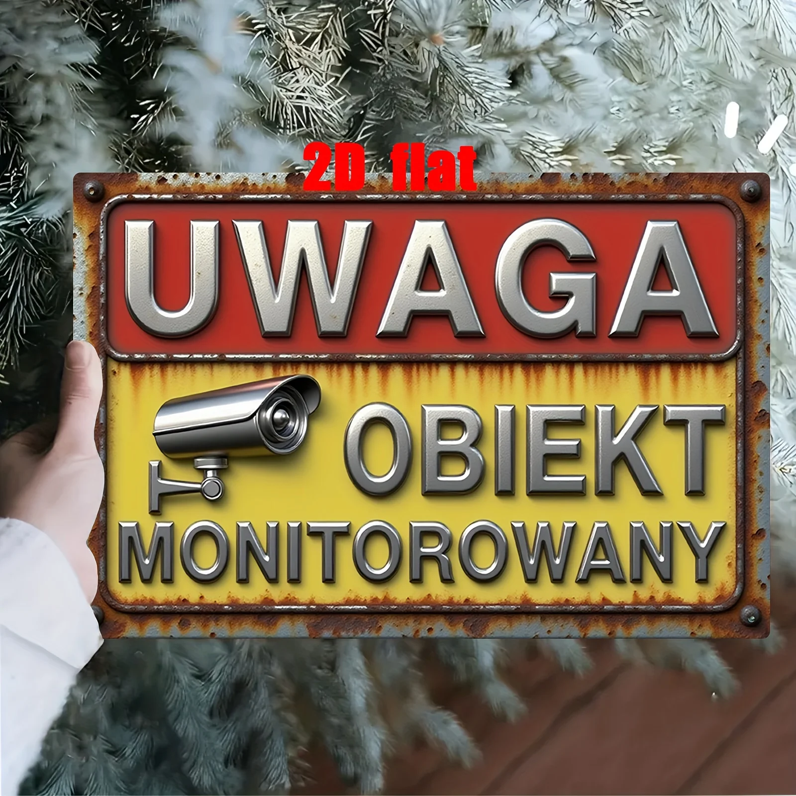 2D Metal Sign Caution Property Under Surveillance Warning Plate Victorian Style Yellow Red Home Store Public Decor Gift