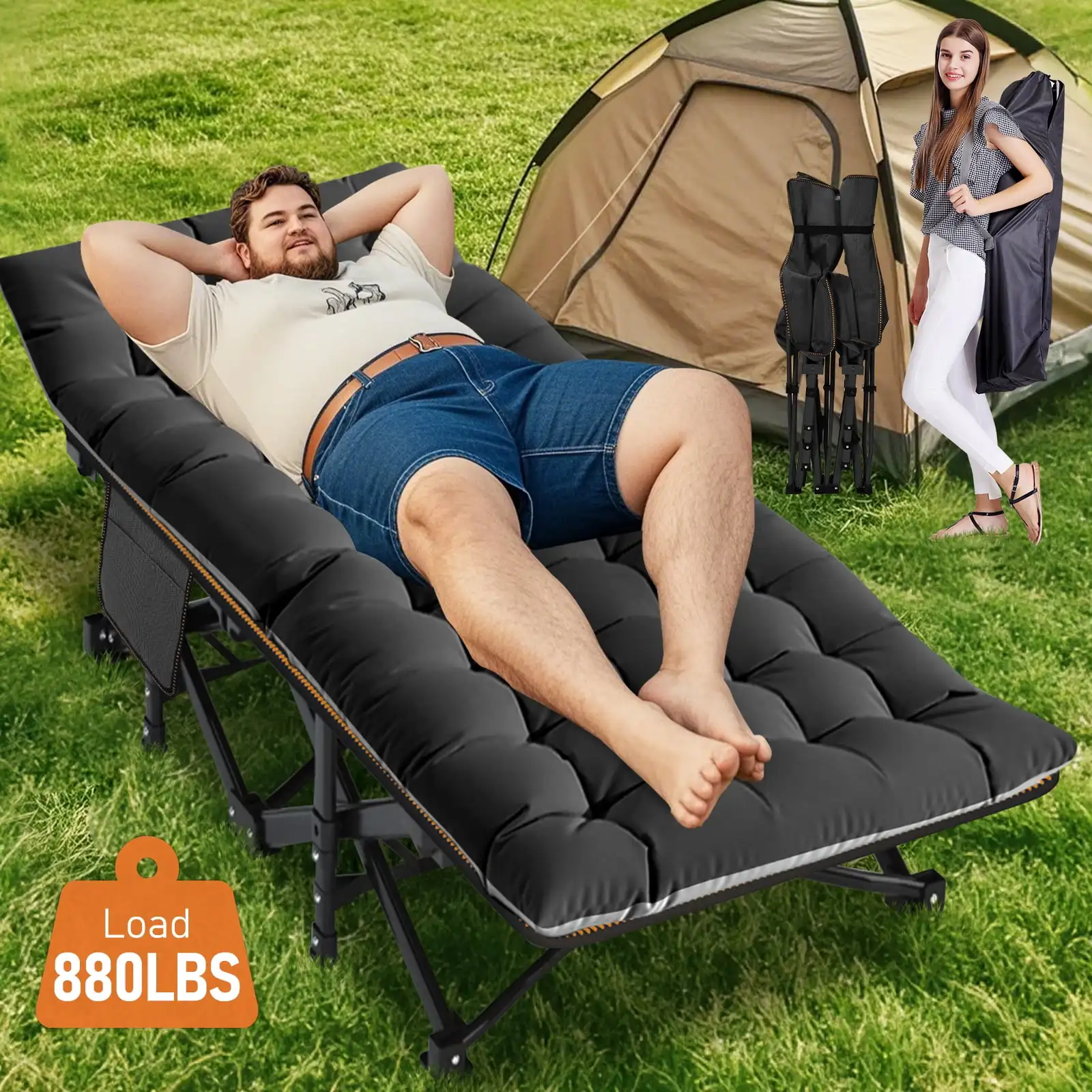 XL Folding Bed Cot with 3.3 inch 2 Sided Mattress, 75