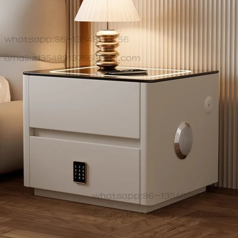 Smart bedside table wireless password lock charging solid wood multi-functional home