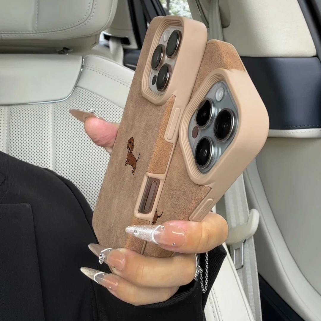 Lustige Welpen-Hunde-Luxus-Executive-Faser-Leder-Handyhülle für iPhone 18 17 16 15 Pro Plus 14 13 12 11 Pro Max Stoßfeste Hülle – Detail 2