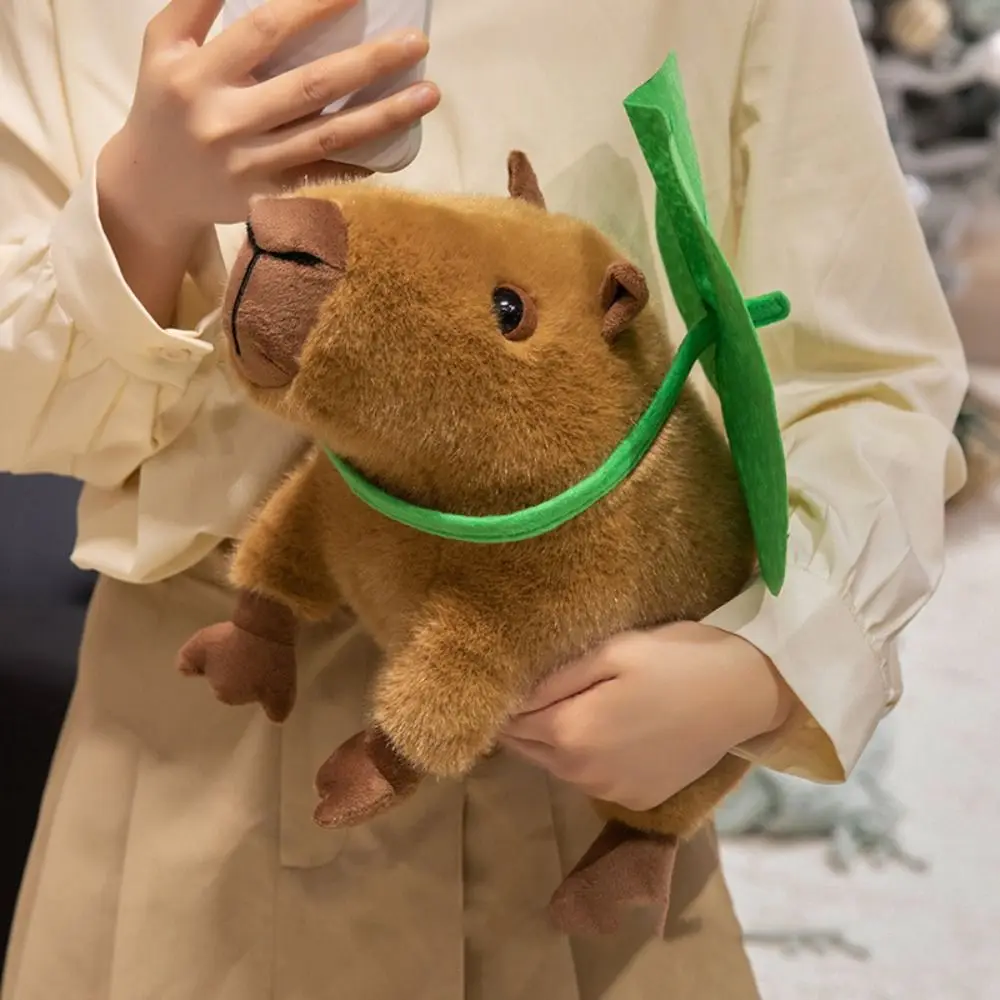 26cm/36cm capivara boneca de pelúcia folha de lótus design material macio capivara brinquedo de pelúcia folhas verdes expressão fofa