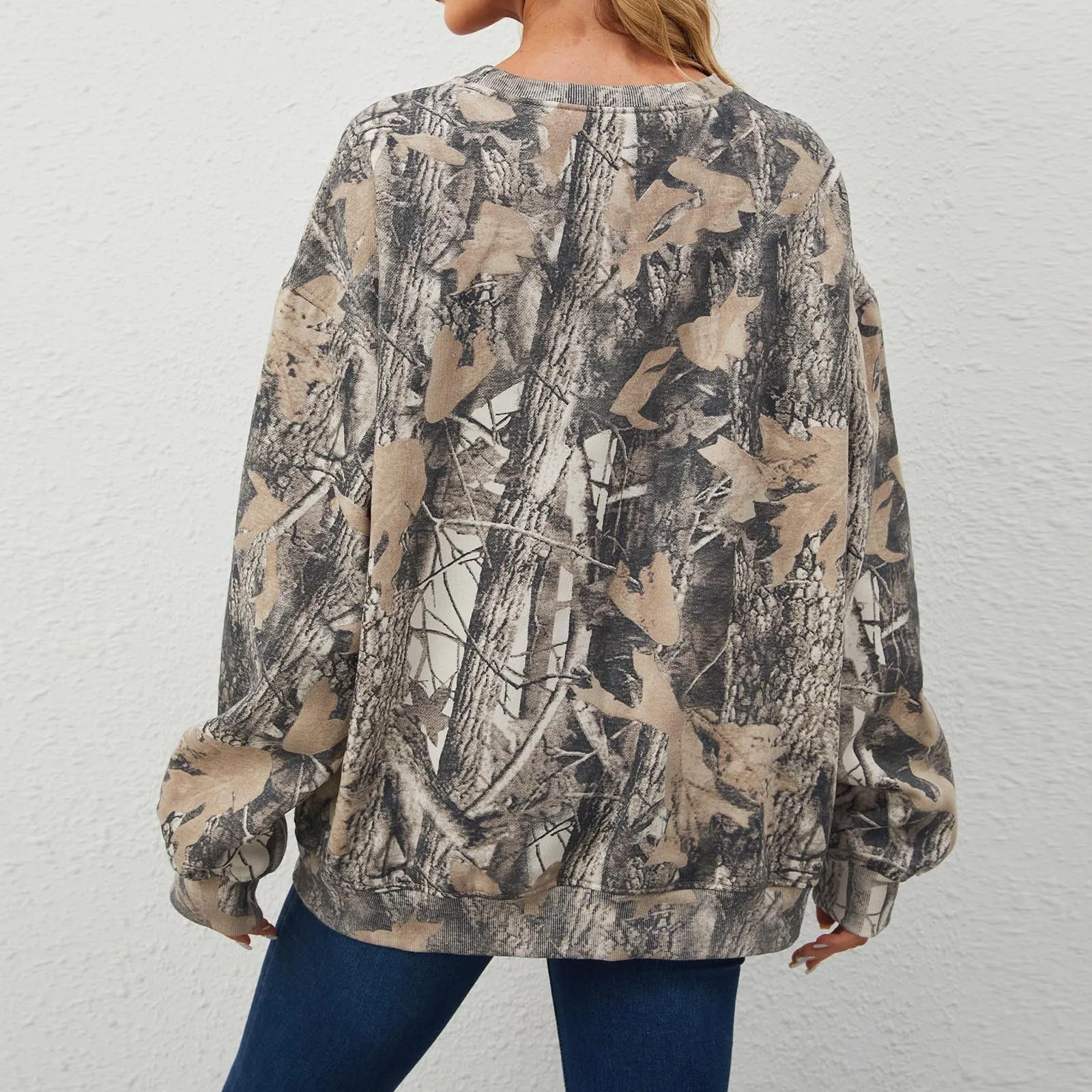 Women'S Sweatshirts 3d Maple Leaf All Over Print Realtree Hoodies Round Neck Long Sleeve Hoodless Sweatshirt Graphic Y2k Clothes