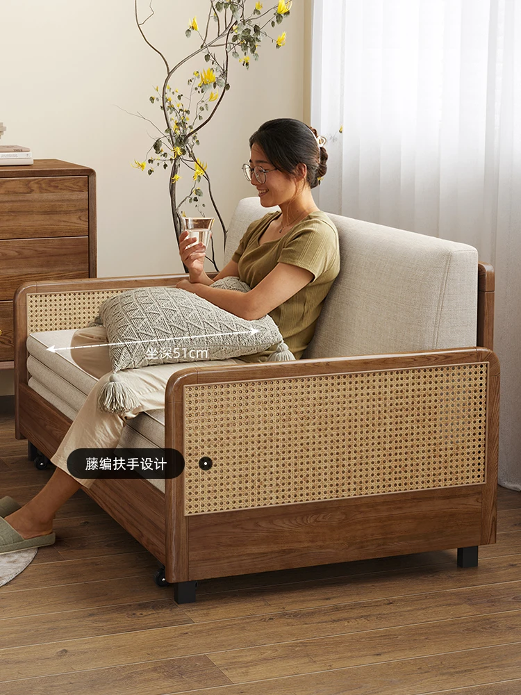 Nordic Folding Sofa Bed Dual-Use Small Apartment Living Room Ash Walnut Color Multi-Functional Pull-out Telescopic Bed