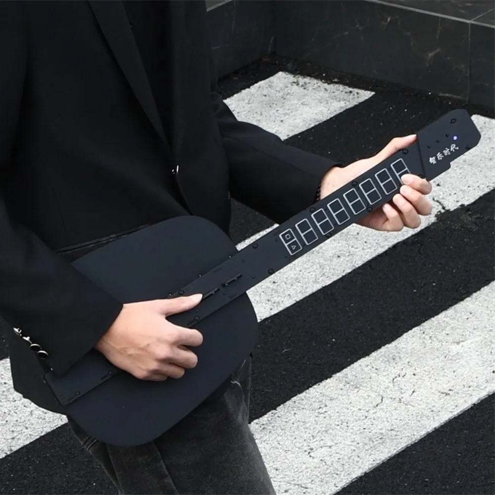 Wooden Intelligent String Less Guitar Twelve Instrument Tones Beginner Electronic Guitar Illuminated Guidance Musical Instrument