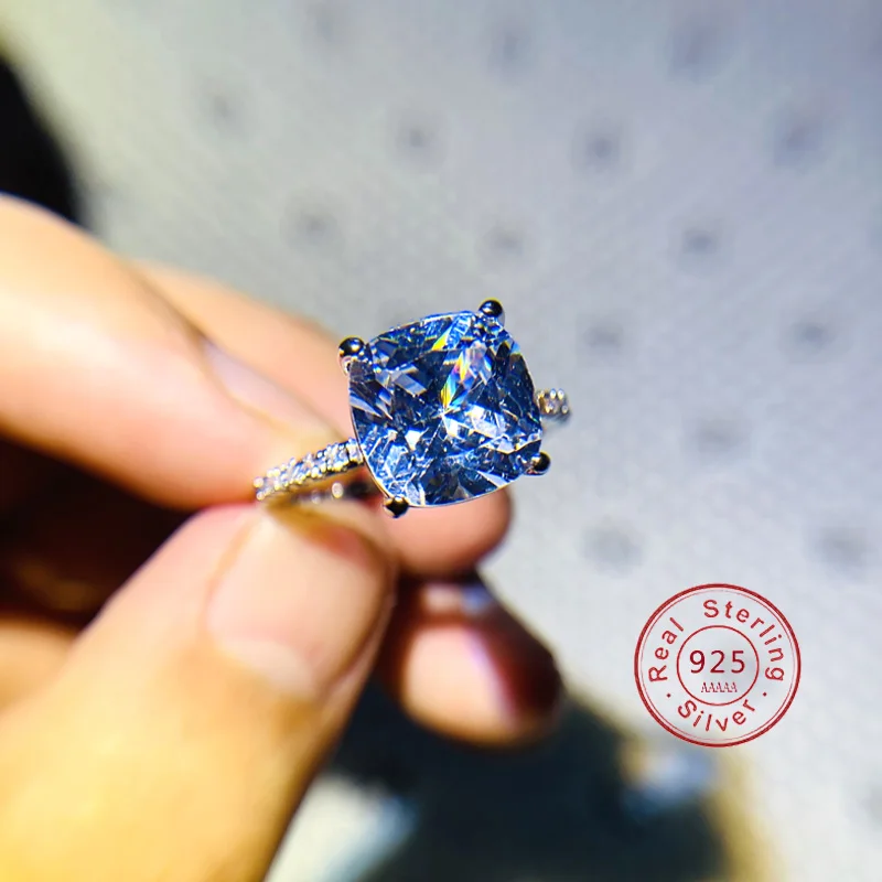 Classic 100% Solid Silver Color Ring Wedding Band Ring For Women Gift With Hearts Arrows Big Lab Diamond Wedding Jewelry