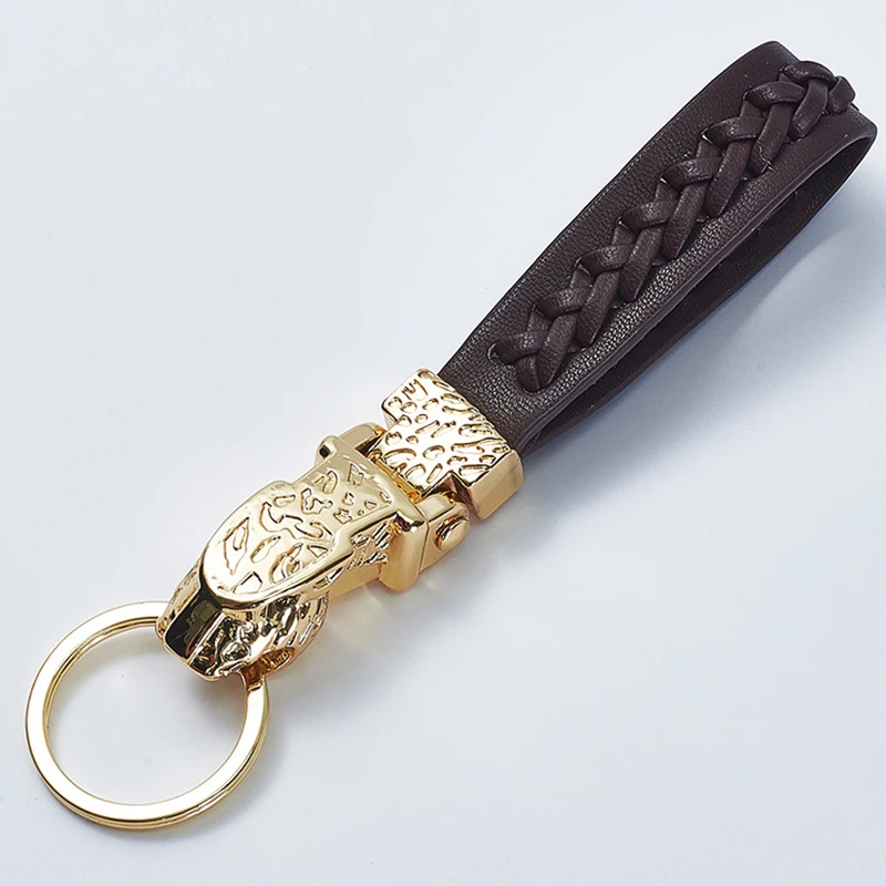 Luxus Auto Schlüssel Kette Männer Frauen Keychain Leopard für Schlüssel Ringe Halter Geldbörse Charme Tasche Anhänger Hand Geflochtenen Seil Geschenk großhandel