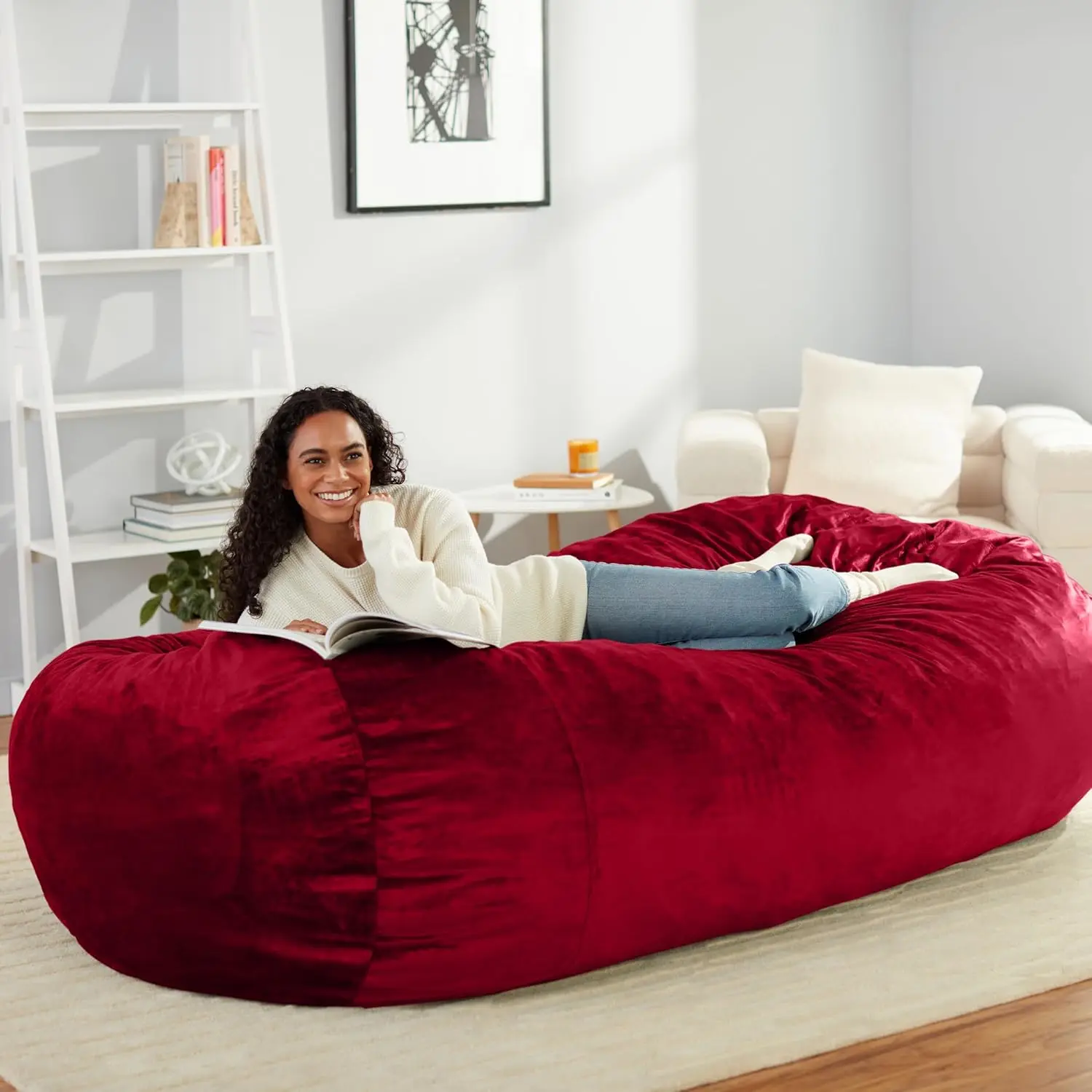 Memory Foam Filled Bean Bag Lounger with Microfiber Cover 7 Ft Red Solid Ultra-soft Microfiber Cover That’s Durable