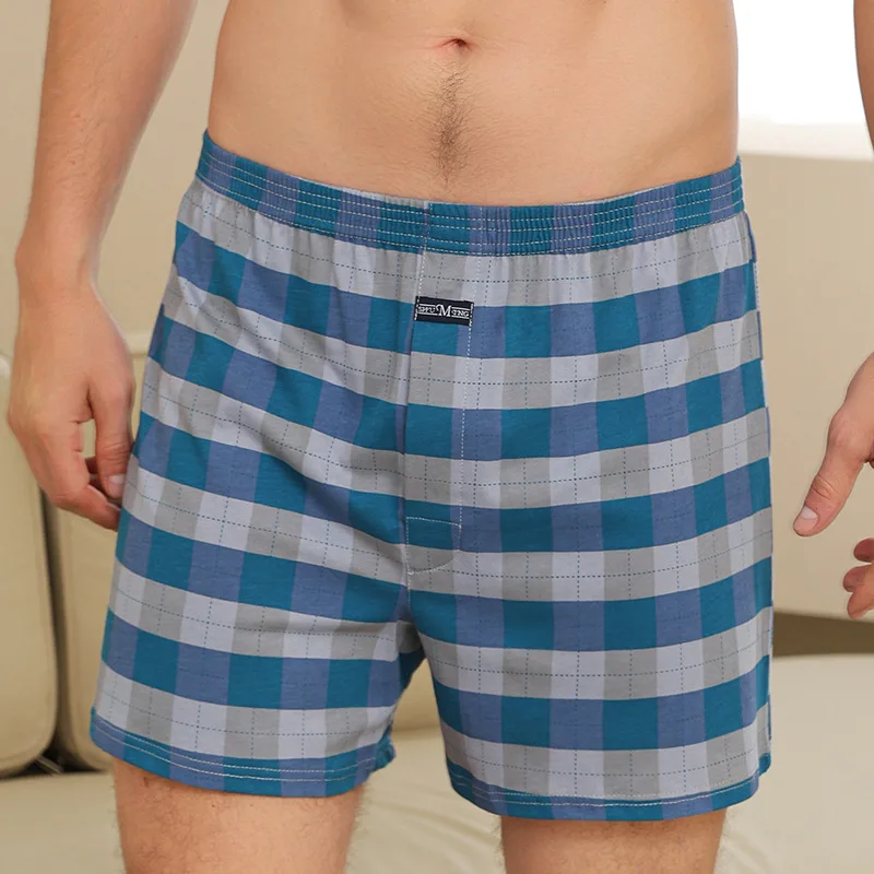 2pcs Male Arrow Pants Men Cotton Plaid Boxers Shorts Loose Mid-Waisted Men\'s Plus Size Underwear Homewear Comfortable Panties