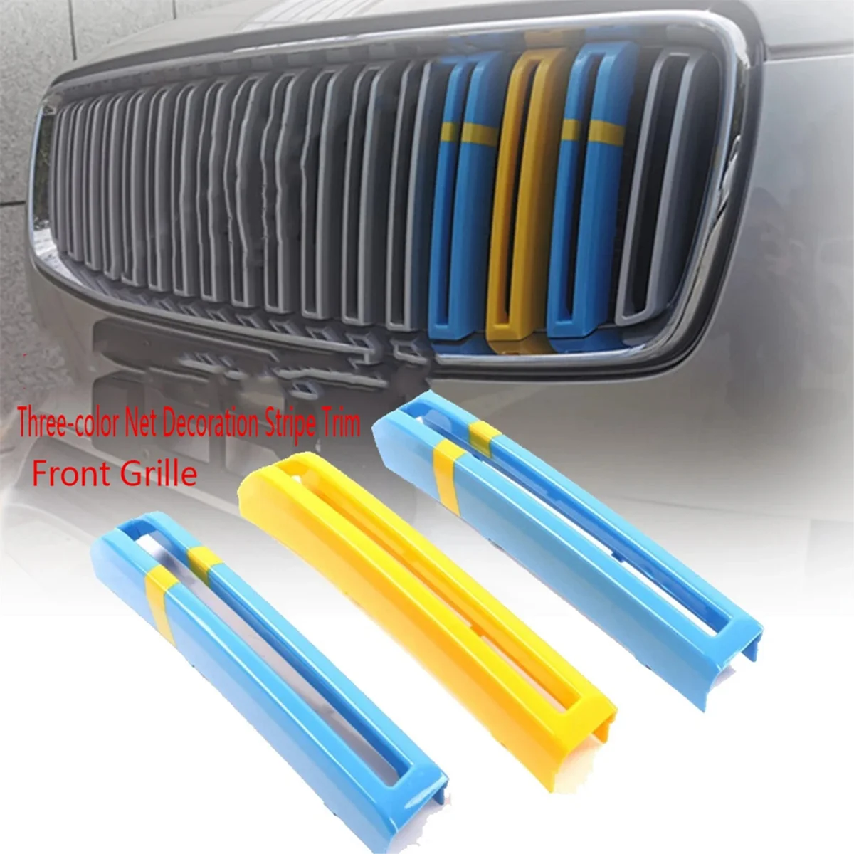 Front Grille Three-Color Net Decoration Stripe Network Stickers Center Grille Cover Trim for Volvo XC90 2015-2019 B