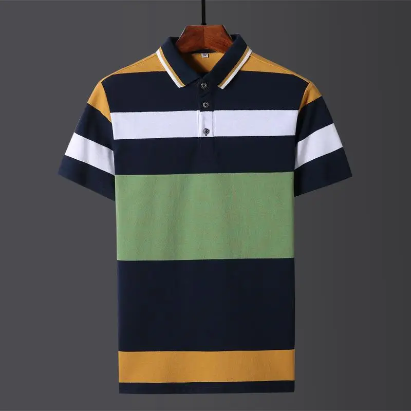 

Short Sleeve Shirt Pure Cotton Slim Fit Striped Collar T-Shirt Youth Casual Summer Fashion Korean Style Menswear