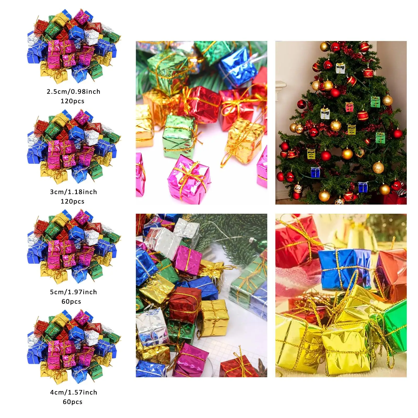

120x Gift Box Christmas Tree Hanging Ornaments Christmas Tree Hanging Decorations Charm Pendants for Indoor Anniversary Yard