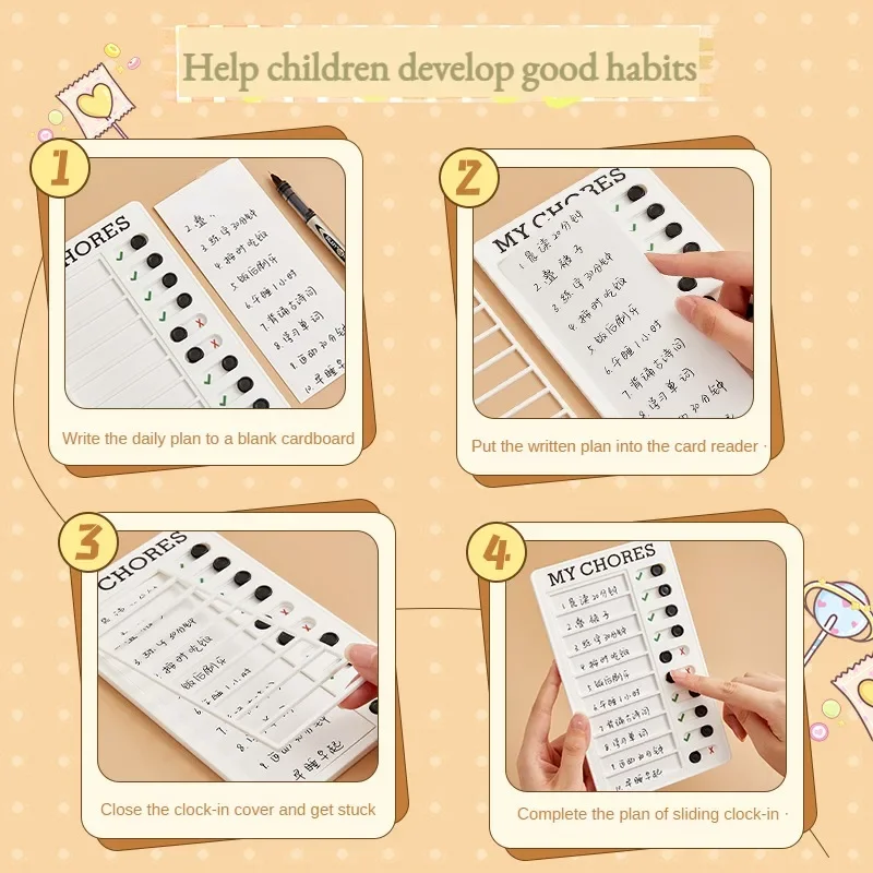 1 Pc Kids Chore Chart with 20 Pcs Blank Card,Plastic Checklist Board with Detachable Cardstock To Do List for Routine Planning