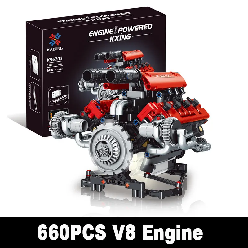 

660PCS K96203 Motorized V8 Engine Model - APP Programmable Building Kit with LED Lights & Electric Drive for Adults