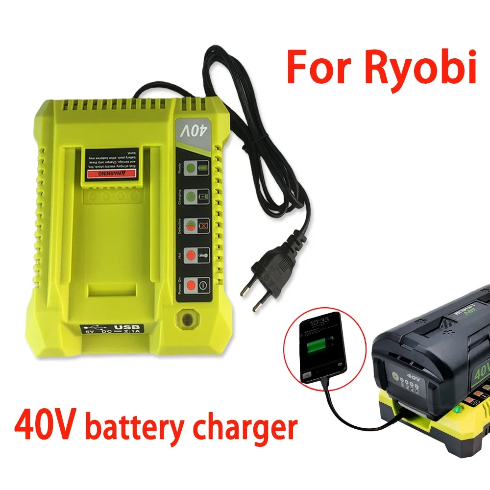 36V-40V 8.0AH For Ryobi Li-ion Battery Charger,  Compatible OP4030 OP4040 OP4050 OP400A  Fast Charging With Dual USB Port
