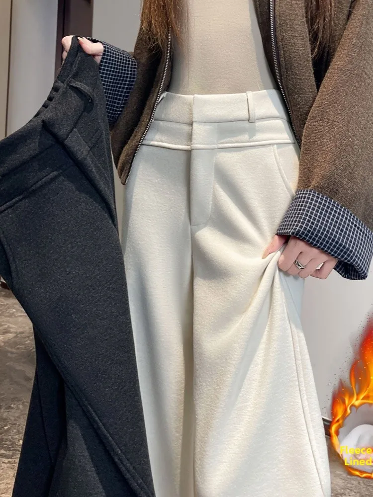 High Waist Straight Leg Pants Women's Casual Wide Leg Suit Pants Autumn Winter Faion Korean Sle ket Detail Commute Wind