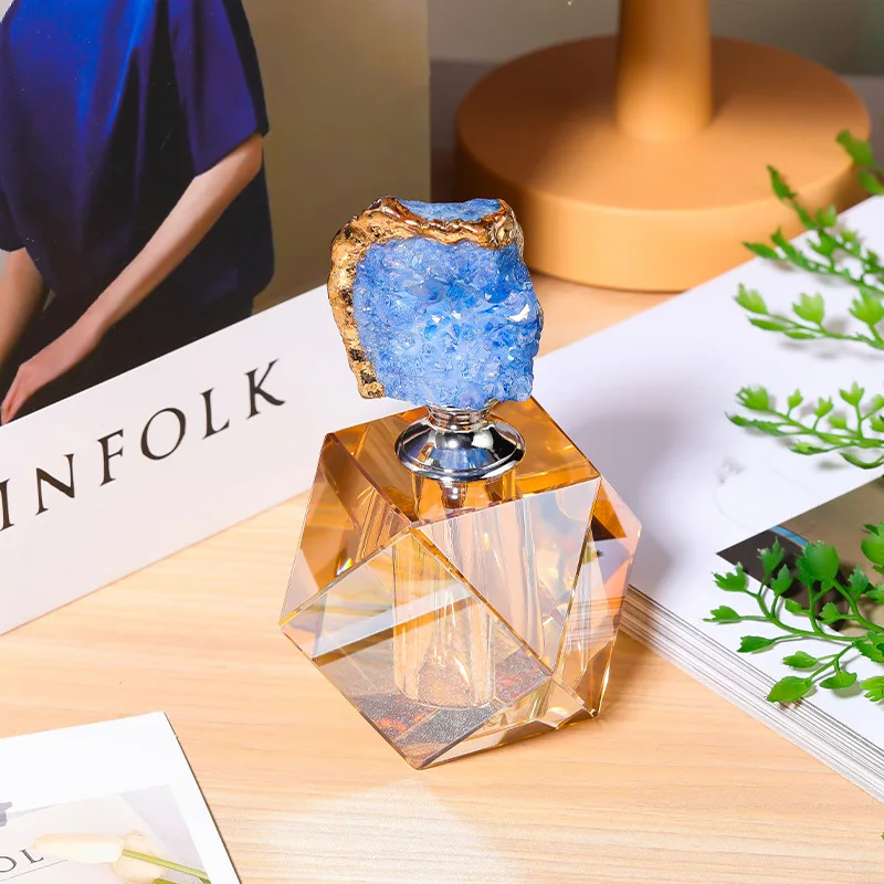 Creatieve polygonale kristallen glazen parfumfles, amberkleurige kristallen agaat parfumfles, luxe decoratieve pot voor thuis, woondecoratie