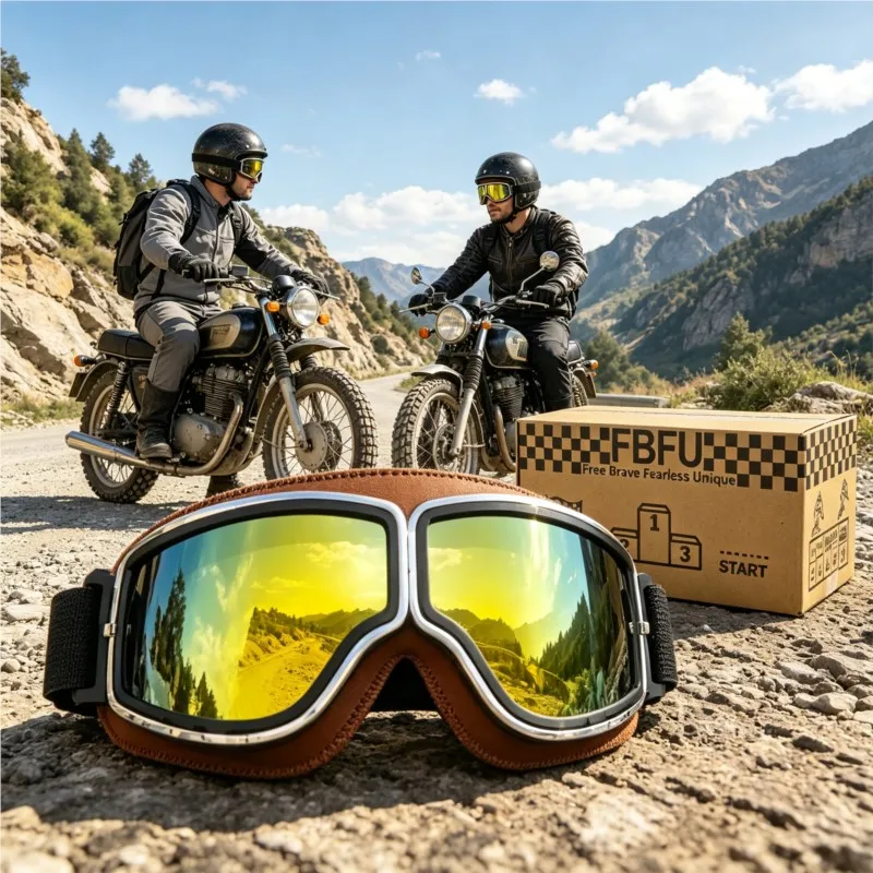 Retro Full Frame Leather Goggles Gift Set, Classic Vintage Vibe, Portable Gift Box, for Motorbike Trip & Holiday Present