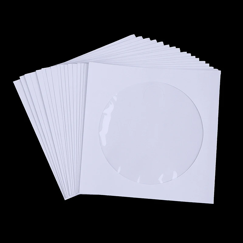 10/50PCS  Envelopes Storage Clear Window Case Flap White Folded Paper Bag CD DVD Disc 12.5CM  Paper Sleeves